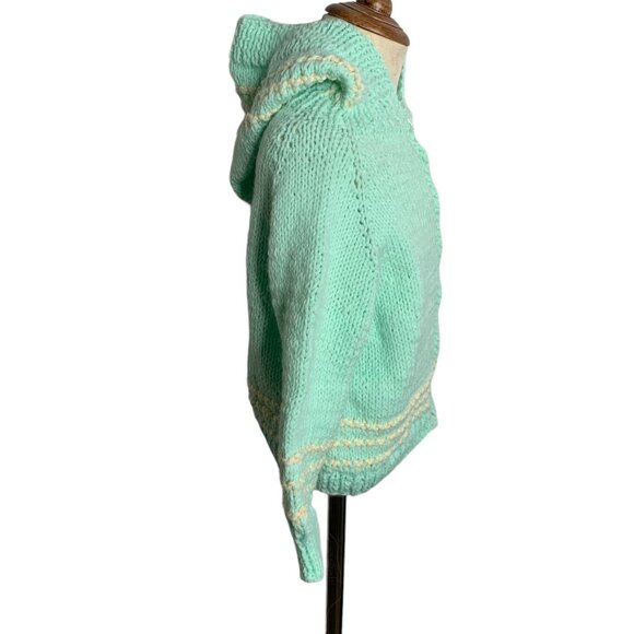 Vintage Handmade Knit Cardigan Sweater 4T Toddler Blue Green Long Sleeves Zipper - Picture 5 of 7